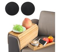 Bamboo Sofa Armrest Tray, 2-in-1 Detachable Couch Cup Holder & Armrest Table with Anti-Slip Pad, Foldable Bamboo Tray for Drinks, Snacks, Phones, and Remote Controls