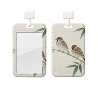 Bamboo Sparrow Id Badge Holder with Lanyard-Vertical Card Protector Clear Abs Hard Shell, Retractable Reel for Work Office