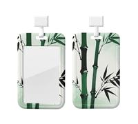 Bamboo Stalk Leaf Id Badge Holder with Lanyard-Vertical Card Protector Clear Abs Hard Shell, Retractable Reel for Work Office