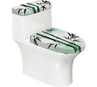 Bamboo Stalk Leaf Toilet Lid Cover Set of 2-Stretchy Toilet Tank Cover for Bathroom Decor, Soft Elastic Toilet Seat Cover for U Shape Oval