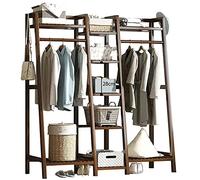 Bamboo Stand Clothes Rail, Freestanding Coat Garment Rack with Top Shelf, Hanging Rod and Shoe Rack, Open Wardrobe Closet Clothing Hanger Storage Organiser for Bedroom Hallway