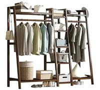 Bamboo Stand Clothes Rail, Freestanding Coat Garment Rack with Top Shelf, Hanging Rod and Shoe Rack, Open Wardrobe Closet Clothing Hanger Storage Organiser for Bedroom Hallway