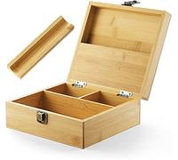 Bamboo Stash Box for Weed - Large Storage with Rolling Tray - Premium Handmade Wooden Box with Hinged Lid - 7.5 x 7 x 3 Inches