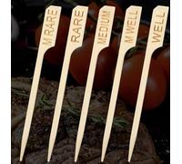 Bamboo Steak Markers, 500 Skewers 9cm 3.5" Gun Paddle Picks 100pcs per Pack Wooden - Total 500 pcs 100 Rare 100 M Rare 100 Medium 100 M Well 100 Well