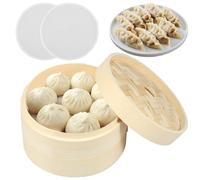 Bamboo Steamer Basket, 2 Tier Steaming Basket with Lid and Steaming Cloth,Reusable Dumpling Steamer Practical Bamboo Steamer for Veggie Fish Seafood Home Cooking(20cm)