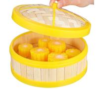 Bamboo Steamer Basket Single Tier with Lid for Dim Sum Cooking | Yellow Banding, Traditional Chinese Style, Smooth Bamboo Surface, Home Kitchen Meal Prep
