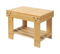Bamboo Step Stool with Storage Shelf, Wooden Anti-Slip Foot Stool for Kids & Adults, Stable Small Stool for Bathroom, Kitchen, Bedroom