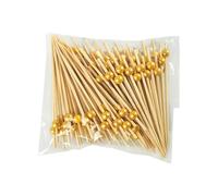 Bamboo Sticks Pearl Cocktail Buffet Fruit Forks Suitable for Wedding Birthday Party Halloween Decoration Tools(Gold Beads 2)