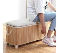Bamboo Storage Bench Upholstered Pouf Wooden Toy Chest Bedside Ottoman 200kg Capacity Brown 80x30x37cm (31x12x15 inch) - Stylish & Functional Home nizer