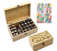 Bamboo Storage Box for Aromatherapy Essential Oil - Wooden Box for 25 Bottles - Ideal Organizer for Travel and Presentation #A