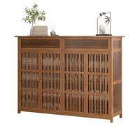 Bamboo Storage Cabinet with 4 Doors & 2 Foldable Drawers Dustproof Wooden Furniture for Living Room Bedroom Hallway 130 x 35 x 99 cm Stylish & Space Saving Design