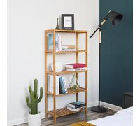 SONGMICS Bamboo Storage Shelf, 5-Tier Shelving Unit, Multifunctional, in the Hallway, Bathroom, Living Room, Balcony, Kitchen, 60 x 26.2 x 130.9 cm, Natural Beige BCB35Y