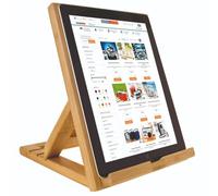 Bamboo Tablet Holder - Foldable Wooden Device Stand With 3 Adjustable Angles For Tablets, Phones & E-Readers - H25 X W20 X D25Cm