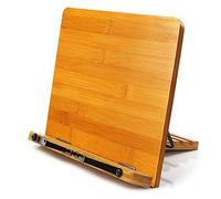Bamboo Tabletop Sheet Music Stand Holder, Book Stand Shelf Tablet Stand Desktop Reading Holder Shelf Rack, Document Cook Book Holder with 2 Page Holders Foldable Adjustable Stand (a)