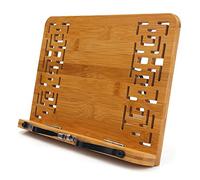 Bamboo Tabletop Sheet Music Stand Holder, Book Stand Shelf Tablet Stand Desktop Reading Holder Shelf Rack, Document Cook Book Holder with 2 Page Holders Foldable Adjustable Stand (b)