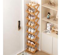 Bamboo Tall Narrow Shoe Rack 8 Layer Foldable Free Standing for Small Spaces Perfect Wooden Shoe Shelf for Front Door & Garage Stylish & Functional