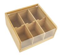 Bamboo Tea Bag Organizer, 6 Compartments Tea Chest Box with Acrylic Transparent Hinged Lid, 8.66x8.19x3.94 Inches Tea Bag Holder Drawer, Light and Elegant for Coffee Station and Sweeteners Packets