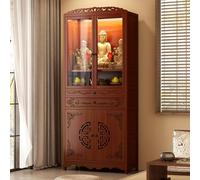 Bamboo Temple Altar Cabinet, Double Door Storage with Drawer, Chinese Buddhist Shrine Prayer Stand, Offering Rack for Home Decor, 70x33x170cm