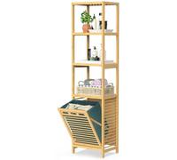 Bamboo Tilt Out Laundry Hamper, 4-Tier Tilt Out Hamper for Laundry with Shelf & Removable Clothes Basket - Can Convert to 2-Tier Pull-Out Hamper & 2 Tier Freestanding Shelf, Natural
