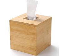 Bamboo Tissue Box Cover, Square Wood Tissue Box Holder, Wooden Facial Paper Holder for Bathroom, Bedroom, Dinner Table, Office (14.5 x 14.5 x 14.5 cm)