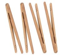 Bamboo Toast Tongs, 7 Inches Mini Wood Cooking Tong with Anti-slip Design Great for Serving Food/Toaster/Bread & Pickles/Sugar/Barbecue,Small Kitchen Tongs Multi-use for Salad, Grilling, Frying(4)