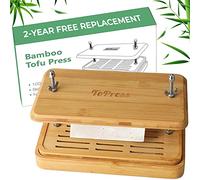Bamboo Tofu Press Built-in Tofu Strainer and Drip Tray with Cheese Cloth Easily Removes Water from Tofu and Other Foods (Without Spatula)