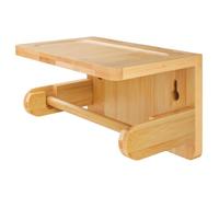 Bamboo Toilet Roll Holder with Phone Shelf, No Drill Installation, Versatile Bathroom Storage Rack for Soaps, Candles, and Small Items