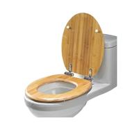 Bamboo Toilet Seat Household Wooden Solid Wood Universal Quick-Release Buffer Silent Toilet Cover Bathroom Accessories(Brown Bamboo,Ordinary)