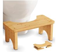 Bamboo Toilet Stool 7.8 Inch Foldable | Non-Slip Bathroom Step Stool for Adults, Kids & Seniors | Squatting Potty Stool for Constipation Relief | Portable, Easy Clean & Space Saving Design (Wood)