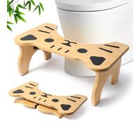 Bamboo Toilet Stool Foldable, 7 in Poop Stool for Bathroom, Squatting Potty Stools for Adults and Kids, Non-Slip Toilet Foot Pooping Steps, Portable Without Assembly