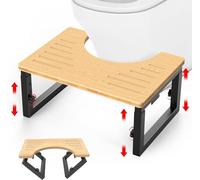 Bamboo Toilet Stool, Poop stool Foldable,7 8 9 Inches Adjustable Heights Potty Stool For Adults kids, Portable Pooping Foot Stool For Bathroom RV, Sturdy Squat Stool Potty 500 lbs Capability, Non-Slip