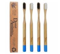 Bamboo Toothbrush ~ Adult Medium Bristles Black & White, Eco Friendly Bio-Degradable (Set of 4)