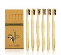 Bamboo Toothbrush, Biodegradable Soft Bristles Toothbrushes, Wooden Toothbrush with Wave-Shaped Two-Color Bristles and Larger Thicker Handle (6 Pcs)