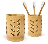 Bamboo Toothbrush Holder with Drainage, Toothbrush Accessories, Toothpaste Brush Makeup Pencil Cup for Bathroom Home Office