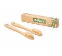 Bamboo Toothbrush Set, 2 Pieces, Extra Soft Bristles, Brown, Plastic-Free Packaging, for Adults and Children