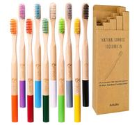Bamboo Toothbrushes Medium Bristles for Adults 10 Pack, Wooden Toothbrush Family Set Natural Organic Tooth Brush (Multi-Color 10p)