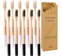 Bamboo Toothbrushes Middle Hard Bristles for Adults 10 Pack, Wooden Toothbrush Family Set Natural Organic Tooth Brush (Black White 10p)