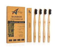 Bamboo Toothbrushes | Organic & Eco-Friendly | 4 Pack in Charcoal Bristles | BPA-Free | Natural Wooden Toothbrush for Adults & Children's | Biodegradable | 100% Plastic-Free Packaging