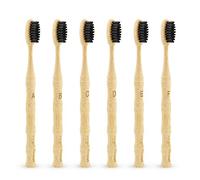 Bamboo Toothbrushes, Vegan Natural ECO Friendly Wood Toothbrush, Biodegradable Organic Bamboo Charcoal Tooth Brush, Pack of 6 6 Black-a
