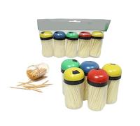 Bamboo Toothpick Dispensers, 5 Pack, Assorted Colours, Portable Refillable Holders with Secure Caps