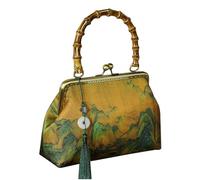 Bamboo Top-Handle Handbag Women's Shoulder Crossbody Bag for Women, Ginger Yellow