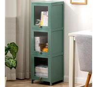 Bamboo Transparent Curio Cabinet Display Case with Flip-Up Door, Dust-Proof Showcase, Easy Installation, Eco-Friendly, Green, 30x32x106 cm