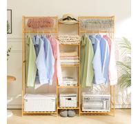 Bamboo Trapezoid Clothing Rack with 5-Tier Storage Shelves