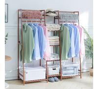 Bamboo Trapezoid Clothing Rack with 5-Tier Storage Shelves