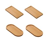 Bamboo Tray, Pack of 4 Small Trays, Oval Wooden Trays, Small Wooden Tray, Small Serving Tray, Cup Coasters for Coasters, Tea, Cake (17.5 x 8.8 x 1.1 cm)