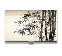 Bamboo Tree Image Chinese Calligraphy Business Card Case for Men And Women,Slim Business Card Holder ,Aluminum Alloy Purse Name Cards Holder Purse Organizer Office Accessories with Buckle-Lock
