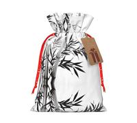 Bamboo Tree Image Chinese Calligraphy Christmas Drawstring Sack Gift Bag, Lightweight And Cute In Design