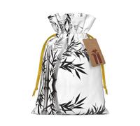 Bamboo Tree Image Chinese Calligraphy Christmas Drawstring Sack Gift Bag, Lightweight And Cute In Design