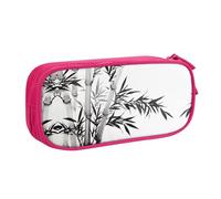 Bamboo Tree Image Chinese Calligraphy Large Capacity Double Layer Pencil Case,Customizable Full Print Polyester Fabric Organizer-School, Office, Travel Makeup Pouch