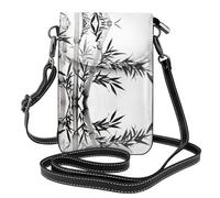 Bamboo Tree Image Chinese Calligraphy Leather Crossbody Phone Pouch